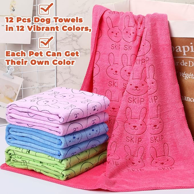 Irenare 12 Pcs Dog Towels Microfiber Pack Bulk, 20 x 40 inch Quick Drying Absorbent Pet Puppy Towels for Drying Small Puppy Dog Cat Pet Kitten Grooming Bathing Shower Travel Supplies(Multicolor)