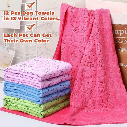 Irenare 12 Pcs Dog Towels Microfiber Pack Bulk, 20 x 40 inch Quick Drying Absorbent Pet Puppy Towels for Drying Small Puppy Dog Cat Pet Kitten Grooming Bathing Shower Travel Supplies(Multicolor)