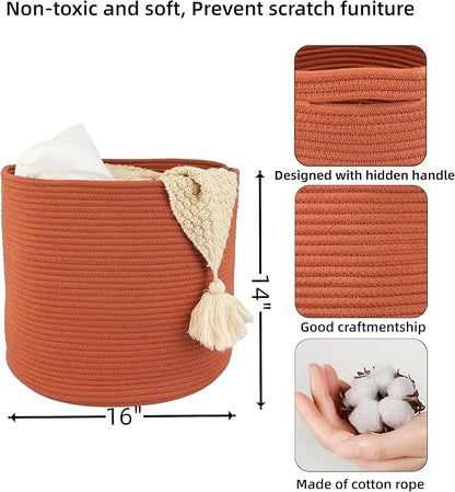 Cotton Rope Basket For Girls Boys Kids 16”X14” Baby Laundry Basket Nursery Bin Round Woven Baskets Organizer For Storage Toys Blankets Shoes Clothes rustic