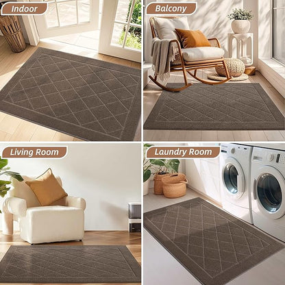 BEQHAUSE Dirt Trapper Door Mat 32" x 48", Doormat Non-Slip Entryway Rugs Washable, Dog Door Mat Stain Resistant and Absorbent Welcome Floor Mat for Front Back Door, Mud Wet Shoes & Paws, Light Brown