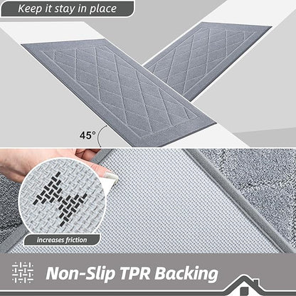 BEQHAUSE Dirt Trapper Door Mat 20" x 32", Doormat Non-Slip Entryway Rugs Washable, Dog Door Mat Stain Resistant and Absorbent Welcome Floor Mat for Front Back Door, Mud Wet Shoes & Paws, Grey