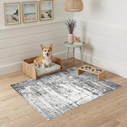 Washable 2x3 Entryway Area Rugs: Abstract Water Resistant Kitchen Rug Non-Slip Durable Doormat for High-Traffic Area Soft Bedroom Beside Carpet Indoor Low Pile Floor Mat for Families(2x3,Black/Grey)