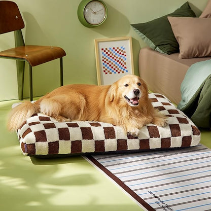 LE SURE Extra Large Dog Bed-Thick Shredded Chopped Foam Pet Bed as Gift for Indoor with Removable Cover, Cute Modern Fuzzy Plush & Anti Slip Bottom, Brown