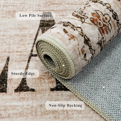 2x6 Runner Rug for Laundry Room - Machine Washable Non Slip Rugs for Mudroom Washroom Ultra Soft Stain Resistant Carpet Farmhouse Durable Home Decor Floor Mat for Bathroom 2x6 Natural Wood Brown