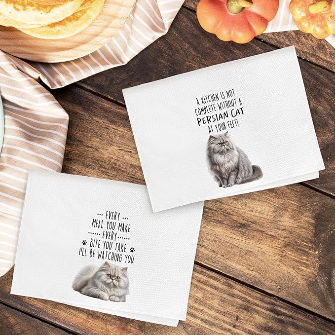 Funny Persian Cat Kitchen Towels, Persian Cat Mom Lady Lovers Gifts for Women Hand Towels, Gifts for Pet Lovers Dishcloths Dish Towel for Kitchen 16x24 Inches Set of 2