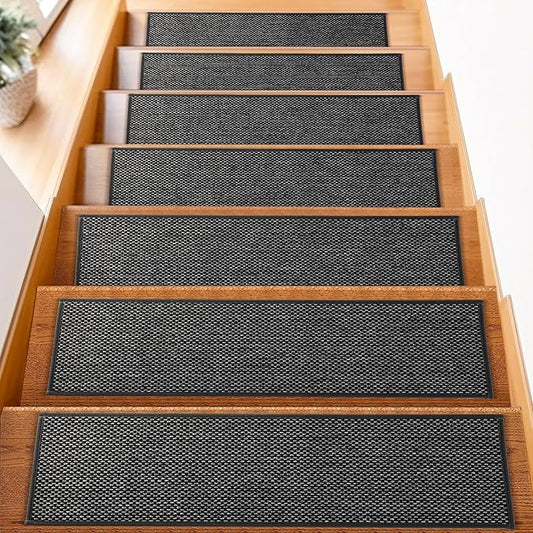 Stair Treads for Wooden Steps Indoor,8" X 30" (15 in Pack) Carpet Stair Treads for Wood Stairs, Machine Washable Stair Runners for Kids Elders and Pets,Black & Snow Spots