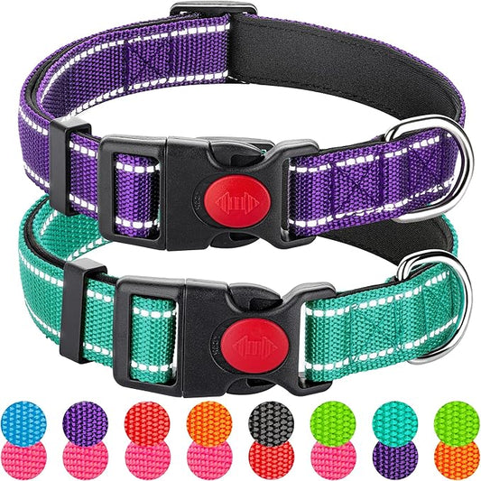 2 Pack Reflective Dog Collars for Medium Large and Small Breed Dogs Male Female,Padded Soft Durable Nylon Neoprene Collar for Puppy Dogs Girl Boy with Quick Release Safety Buckle,Purple,Teal,S