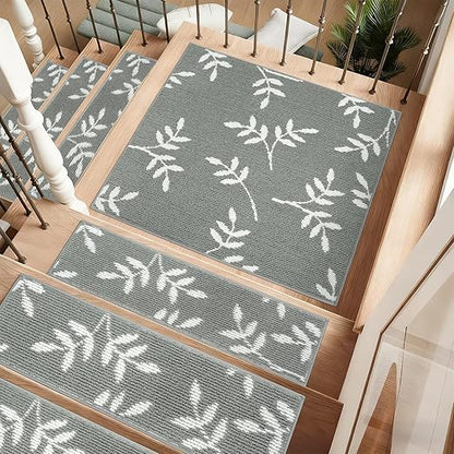 Carpet Stair Treads, Non-Slip Landing Mat for Wooden Steps Indoor, 30"x 30" Peel and Stick Soft Stair Rugs for Pets Non Skid Wood Staircase Step Treads Reusable, Grey