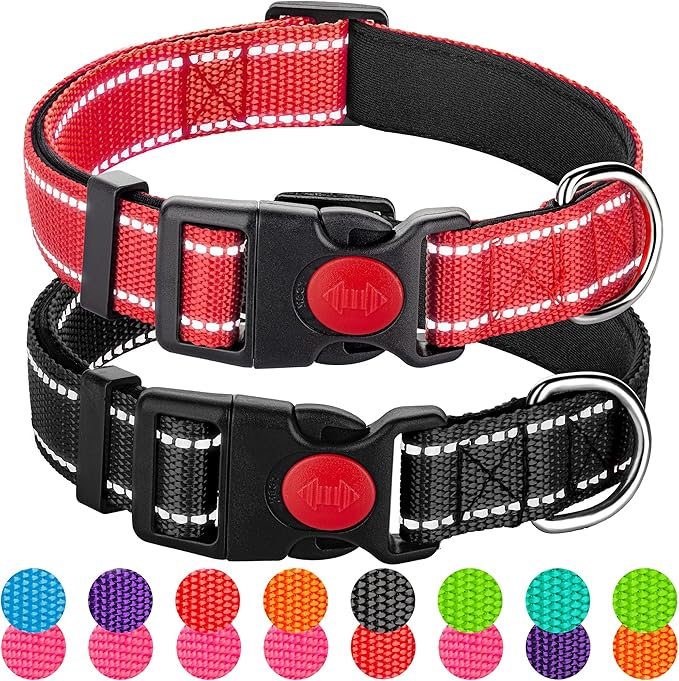 2 Pack Reflective Dog Collars for Medium Dogs Girl Boys,Female Male,Nylon Dog Collars for Puppy Small Large Dogs with Quick Release Safety Buckle, Durable Padded Soft Neoprene Dog Collar,Red Black,M