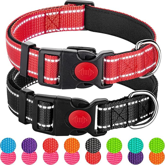 2 Pack Reflective Dog Collars for Medium Dogs Girl Boys,Female Male,Nylon Dog Collars for Puppy Small Large Dogs with Quick Release Safety Buckle, Durable Padded Soft Neoprene Dog Collar,Red Black,M