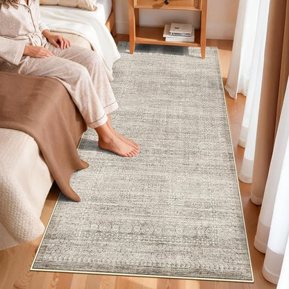 Washable 3x6 Neutral Area Rugs: Water-Resistant Kitchen Rug Low Pile Soft Beside Carpet for Bedroom Nursery Anti-Slip Entryway Bathroom Runner Rug Thin Distressed Hallway Floor Mat(3x6,Beige/Ivory)