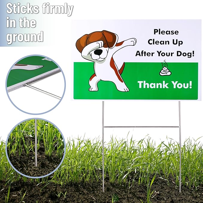 Mr. Pen- Clean Up After Your Dog Signs, 2 Pack with 1 Metal Stake, No Dog Poop Lawn Signs, UV Protected & Waterproof, Double Sided Pick Up After Your Dog Sign for Yard