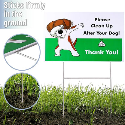 Mr. Pen- Clean Up After Your Dog Signs, 2 Pack with 1 Metal Stake, No Dog Poop Lawn Signs, UV Protected & Waterproof, Double Sided Pick Up After Your Dog Sign for Yard
