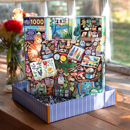 eeBoo 1000 Piece Puzzle - Naturalist’s Cat Jigsaw Puzzle for Adults, Square 23" x 23" Made with Recycled Board & Vegetable-Based Ink