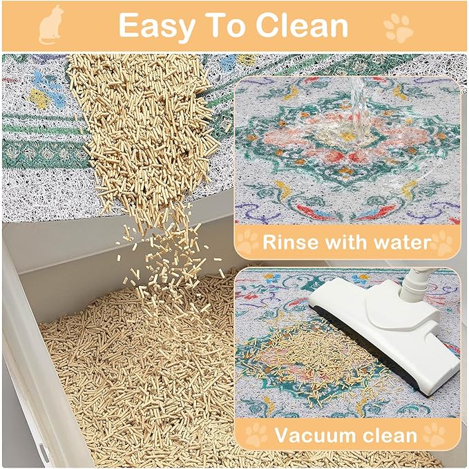 Glittme Cat Litter Mat with Non-Slip Bottom Litter Box Mat 40"X30" Litter Trapping Mat Easy to Clean Washable Cat Food Mat for Kitty,XL