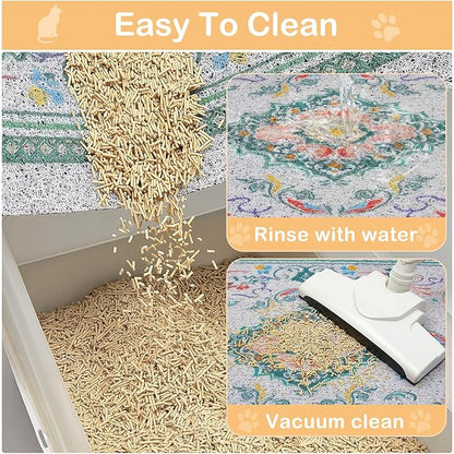 Glittme Cat Litter Mat with Non-Slip Bottom Litter Box Mat 40"X30" Litter Trapping Mat Easy to Clean Washable Cat Food Mat for Kitty,XL