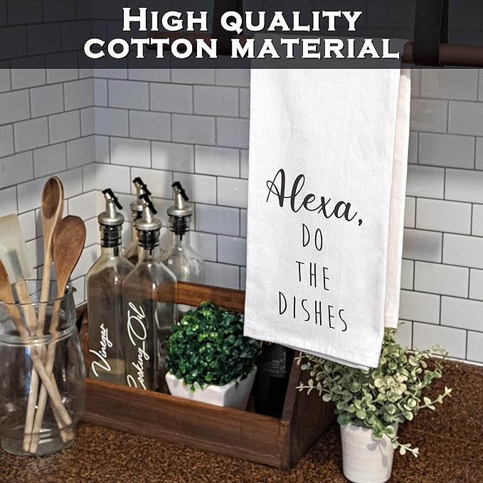 MAINEVENT Alexa Do The Dishes 18x24 Inch White Cotton Kitchen Towel