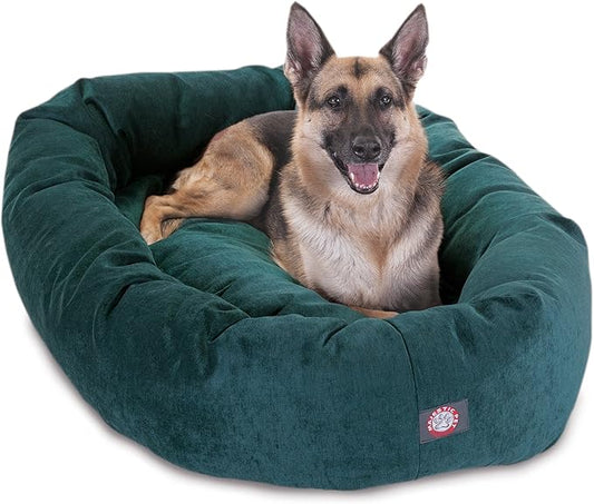 Majestic Pet 52 Inch Micro Velvet Calming Dog Bed Washable – Cozy Soft Round Dog Bed with Spine for Head Support - Fluffy Donut Puppy Mat 52x35x11 (inch) X- Large – Marine (2025)