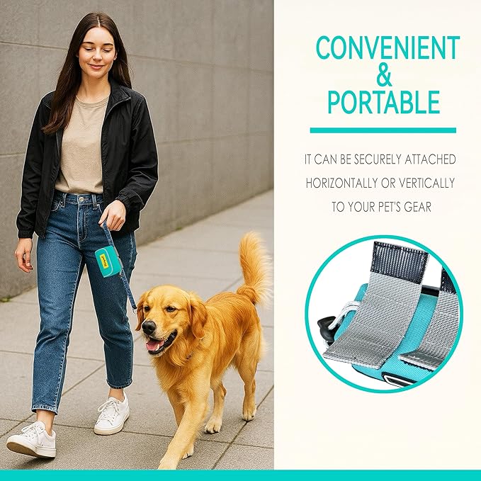 Dog Poop Bag Holder for Leash, 2 Waterproof Zipper Pouches, Dog Treat Pouch for Pet Walking Accessories, with Dispenser, Training Clicker and 1 Free Roll (Green)