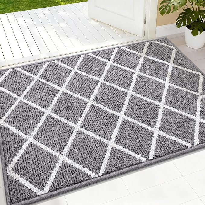 Finchitty Indoor Door Mat, Dirt Resistant and Absorbent, Low-Profile, Non-Slip, Washable Inside Floor Mats for Front Door, Back, and Entrance, 32" x 20", Grey
