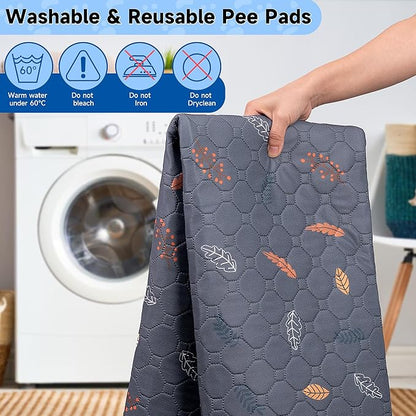 Sunheir Washable Pee Pads for Dogs 2-Pack Reusable Puppy Pads Pet Training Pads, Waterproof Dog Pee Pads for Crate, Whelping Pad, Non-Slip Protects Against Urine Leakage (Leaves - Deep Grey, 31x36)