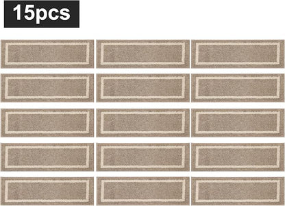 COSY HOMEER Soft Stair Treads 15pcs Non-Slip Carpet Mat 28inX9in Indoor Stair Runners for Wooden Steps,Stair Rugs for Kids and Dogs, 100% Polyester TPE Backing Beige,Square