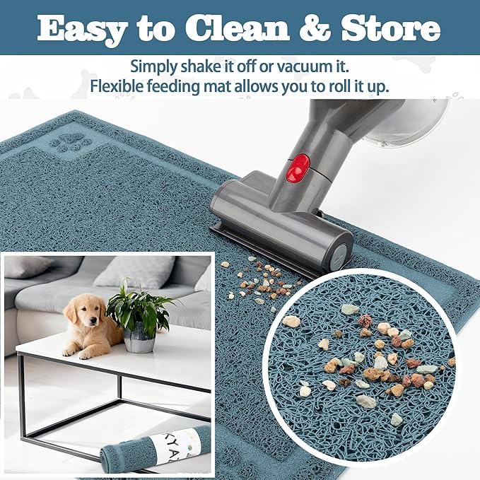 Darkyazi Pet Feeding Mat Large for Dogs and Cats,24"×16" Flexible and Easy to Clean Feeding Mat,Best for Non Slip Waterproof Feeding Mat. (Silver Blue)