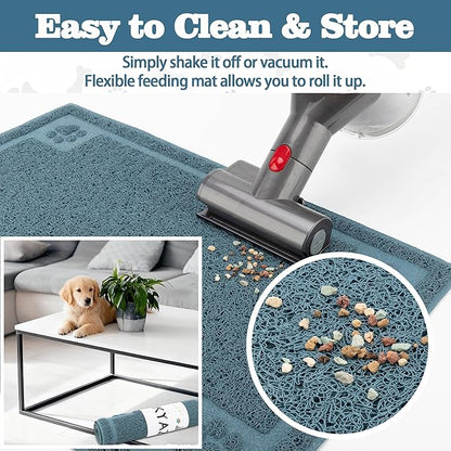 Darkyazi Pet Feeding Mat Large for Dogs and Cats,24"×16" Flexible and Easy to Clean Feeding Mat,Best for Non Slip Waterproof Feeding Mat. (Silver Blue)
