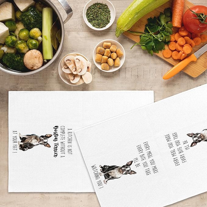 Boston Terrier Dog Kitchen Towels Set of 2, Funny Dog Kitchen Decor, Dogs Gifts for Women Men Hand Towel, Pet Owner Gift Decorative Tea Towels Dish Towel 16x24 Inch