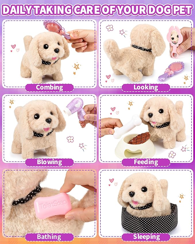 23Pcs Dog Toys for Kids Girls, Walking Barking Interactive Realistic Stuffed Dog with Portable Puppy Stroller & Accessories Toys, Pretend Puppy Pet Care Playset Gifts for Little Girls 3 4 5 6 Year Old