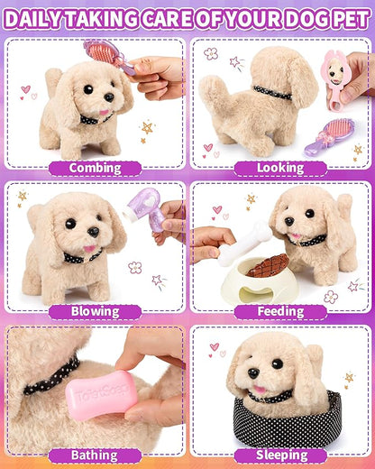 23Pcs Dog Toys for Kids Girls, Walking Barking Interactive Realistic Stuffed Dog with Portable Puppy Stroller & Accessories Toys, Pretend Puppy Pet Care Playset Gifts for Little Girls 3 4 5 6 Year Old