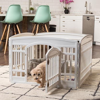 IRIS USA 24" Dog Playpen 4-Panel Pet Exercise Pen with Door Gate 35 x 35 x 24 Puppy Play Pen Indoor Outdoor Plastic Foldable Portable Pet Fence for Small Medium Dogs Puppies Multiple Pets White