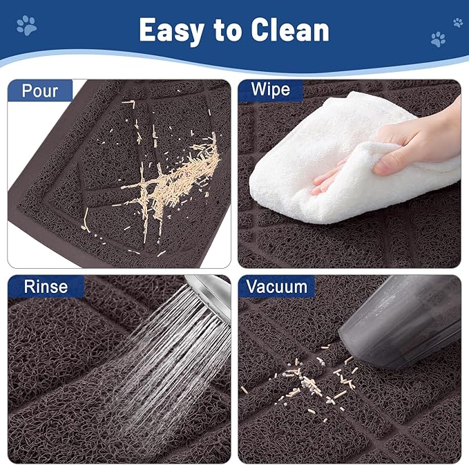 Smiry Cat Litter Box Mat 36x24, Non-Slip Water Resistant Litter Trapping Mat, Easy Clean Less Waste and Urine-Locking Cat Carpet for Indoor, Brown