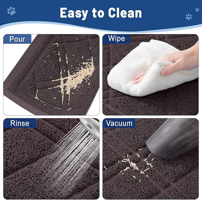 Smiry Cat Litter Box Mat 47x32, Non-Slip Water Resistant Litter Trapping Mat, Easy Clean Less Waste and Urine-Locking Cat Carpet for Indoor, Brown