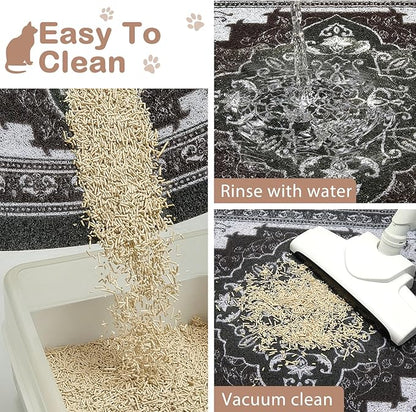 Glittme 2PCS Cat Litter Mat with Non-Slip Bottom Litter Box Mat 33"X22" Litter Trapping Mat Easy to Clean Washable Cat Food Mat for Kitty,L