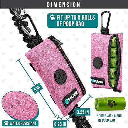 PetAmi Dog Poop Bag Holder for Leash, Dog Waste Bag Dispenser with Clip, Doggy Walking & Camping Accessories with Trash Bag Roll, Pink 1 Pack
