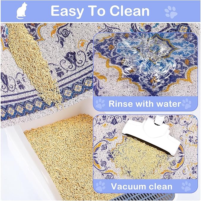Glittme Cat Litter Mat with Non-Slip Bottom Litter Box Mat 47"X35" Litter Trapping Mat Easy to Clean Washable Cat Food Mat for Kitty,XXL