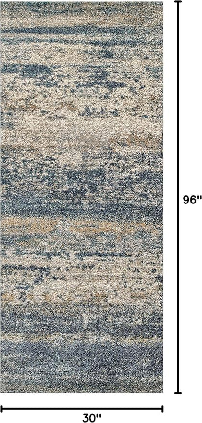 Art&Tuft Runner Rug 2'6x8' - Anti-Slip Backing Abstract Hallway Rug, Stain Resistant Kitchen Rugs, Foldable Machine Washable Area Rug(TPR19-Navy, 2'6x8')