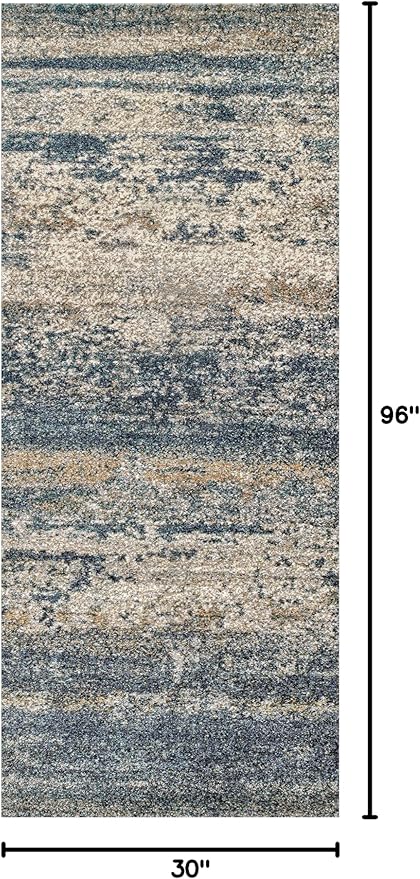 Art&Tuft Runner Rug 2'6x8' - Anti-Slip Backing Abstract Hallway Rug, Stain Resistant Kitchen Rugs, Foldable Machine Washable Area Rug(TPR19-Navy, 2'6x8')