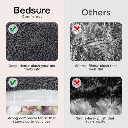 Bedsure Calming Dog Beds Large Sized Dog - 36in Donut Washable Large Pet Bed,Anti-Slip ＆Removable Cover,420GSM Round Anti-Anxiety Fluffy Plush Faux Fur Bed, Fits up to 80 lbs Pets,Plus Version