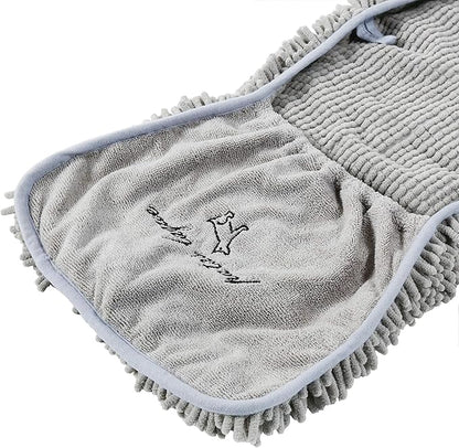Patas Lague Absorbent Dog Towel for Drying Dogs Large, 35''x15'' Extra Large Microfiber Quick Drying Pet Bath Towel with Hand Pockets, Machine Washable Pet Shammy Grey