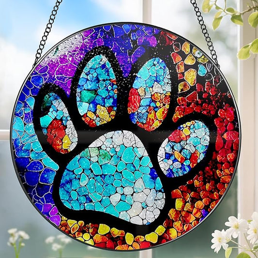 Stained Glass Window Hanging, DOUHASU Pet Memorial Suncatcher Ornament, Dog Memorial Gifts for Loss of Dog, Pet Lovers Gifts, Thoughtful Dogs and Cats Remembrance, Bereavement Gift