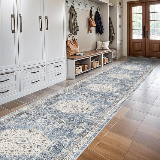 RUUGME 3x20 Hallway Runner Rug: Easy Clean Vintage Washable Carpet for Entryway Hall Non Slip Stain Resistant Kitchen Rugs Soft Home Decor Floor Mat - Perfect for Wedding Ceremony 3'x20' Aqua Blue
