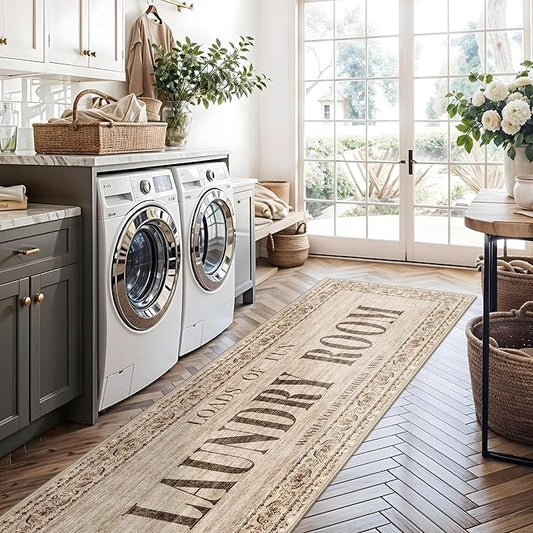 2x6 Runner Rug for Laundry Room - Machine Washable Non Slip Rugs for Mudroom Washroom Ultra Soft Stain Resistant Carpet Farmhouse Durable Home Decor Floor Mat for Bathroom 2x6 Natural Wood Brown