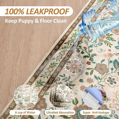 Washable Pee Pads for Dogs, 2 Pack Super Absorbent Reusable Puppy Pads with Colorful Flowers Patterns for Potty Training, Floor, Couch, Bed, and Crate,24"x 36"
