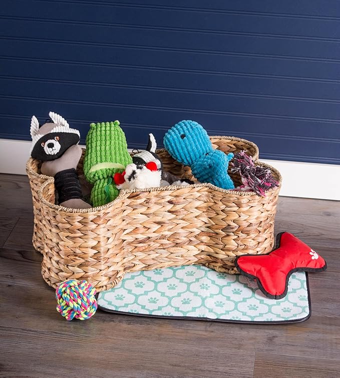 Bone Dry Pet Storage Collection, Bone Shape Hyacinth Toy Basket, Natural, Small