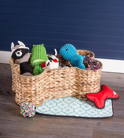 Bone Dry Pet Storage Collection, Bone Shape Hyacinth Toy Basket, Natural, Small