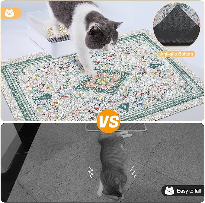 Glittme Cat Litter Mat with Non-Slip Bottom Litter Box Mat 40"X30" Litter Trapping Mat Easy to Clean Washable Cat Food Mat for Kitty,XL
