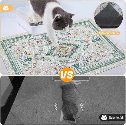 Glittme Cat Litter Mat with Non-Slip Bottom Litter Box Mat 40"X30" Litter Trapping Mat Easy to Clean Washable Cat Food Mat for Kitty,XL