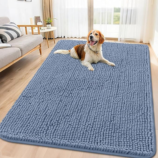 Smiry Dog Door Mat for Muddy Paws 71x46, Absorbs Moisture and Dirt Doormat, Non-Slip Washable Quick Dry Chenille Front Door Mat Indoor Entrance, Entryway Carpet for Inside Floor, Airy Blue